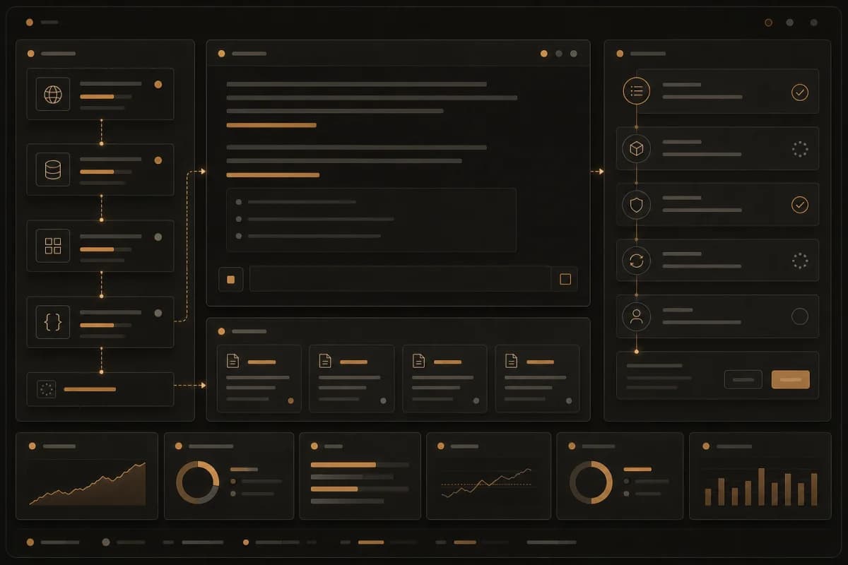 A production AI interface connecting streaming responses, tool calls, retrieval, guarded workflows, and cost observability