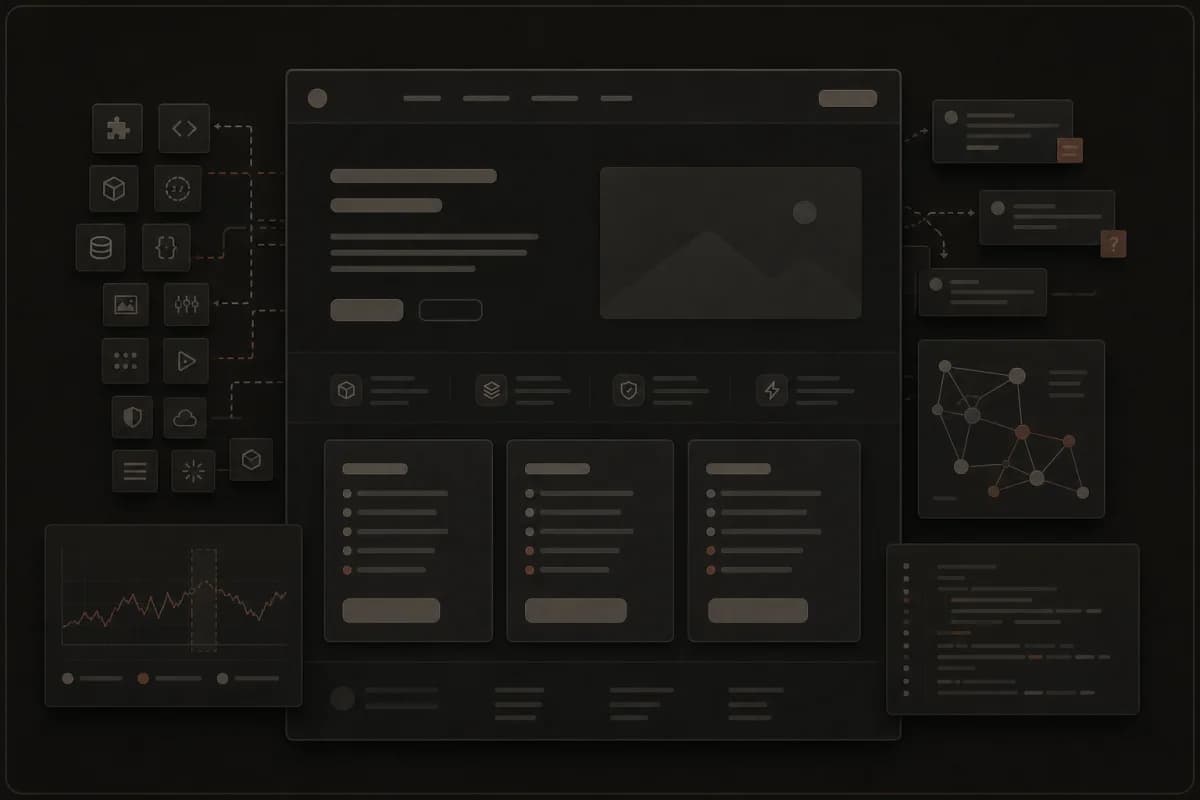 A generic website template surrounded by dependency, hand-off, and performance clutter